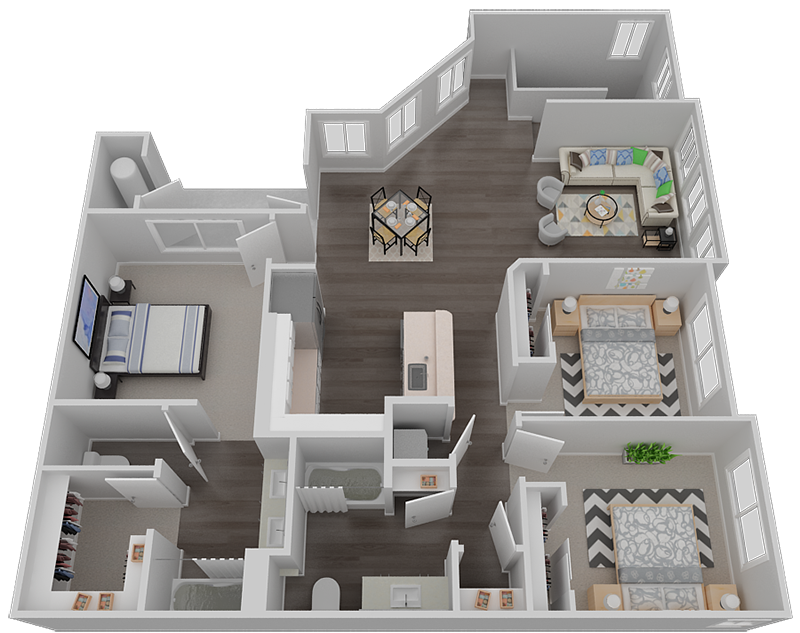 Floor plan for 3 beds, 2 baths, 1438 sqft